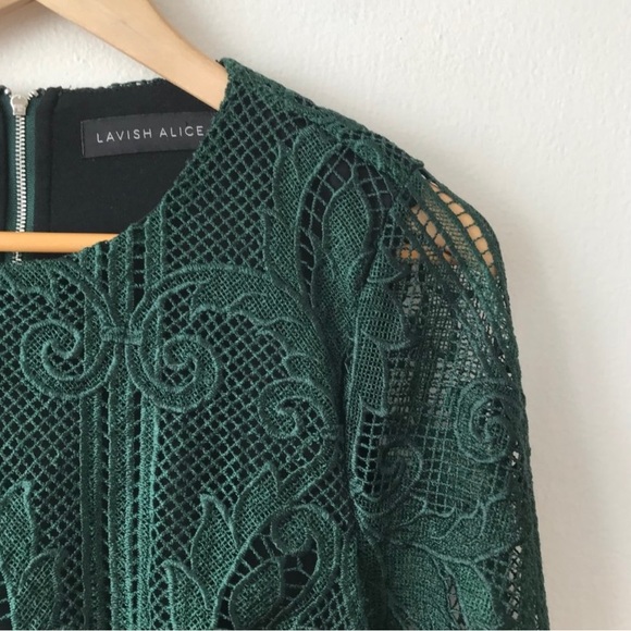 Lavish Alice open Back Forest Green Mini Lace Dress US6 - Picture 6 of 9